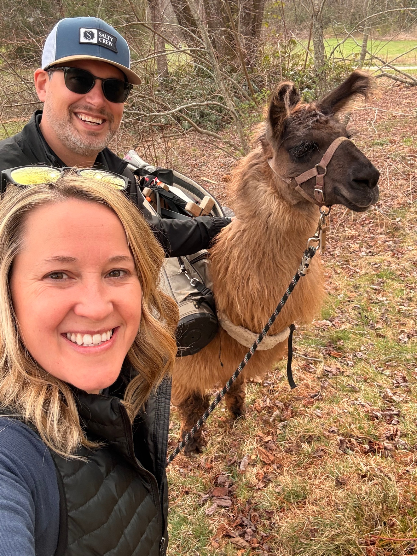 Stacy and Andrew on a llama hike